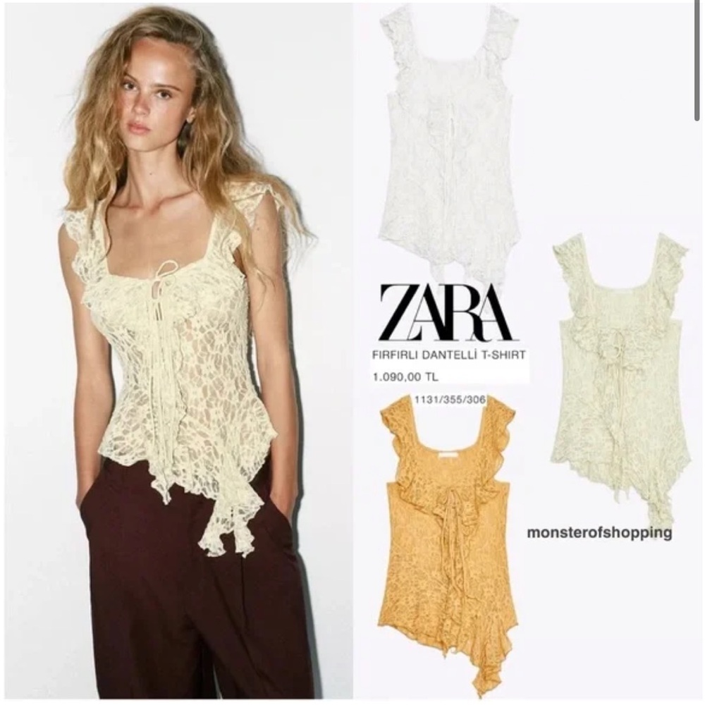 ZARA LACE RUFFLE TOP - Picture 2 of 10